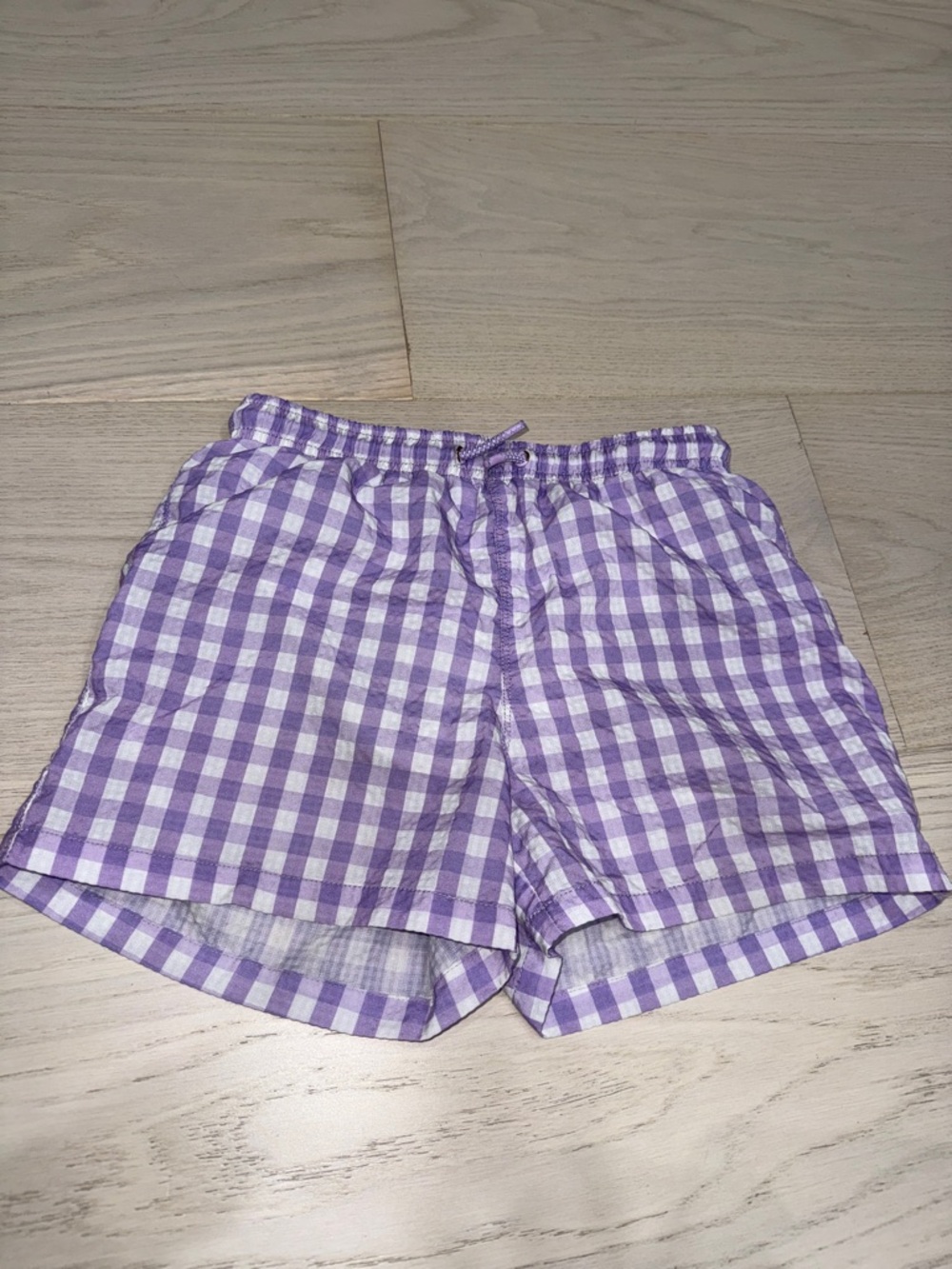 Zara Purple and White Gingham Kids Swim Trunks